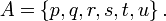 \Alpha = \{p, q, r, s, t, u \} \,.