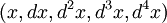 (x, dx, d^2 x, d^3 x, d^4 x)\!