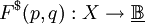F^\$ (p, q) : X \to \underline\mathbb{B}