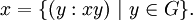 x = \{ (y&nbsp;: xy) ~|~ y \in G \}.