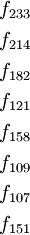 \begin{matrix}
f_{233}
\\[4pt]
f_{214}
\\[4pt]
f_{182}
\\[4pt]
f_{121}
\\[4pt]
f_{158}
\\[4pt]
f_{109}
\\[4pt]
f_{107}
\\[4pt]
f_{151}
\end{matrix}