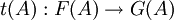 t(A) : F(A) \to G(A)