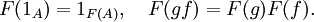 F(1_A) = 1_{F(A)}, \quad F(gf) = F(g)F(f).