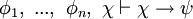 \phi_1, \ ... , \ \phi_n, \ \chi \vdash \chi \rightarrow \psi