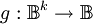 g : \mathbb{B}^k \to \mathbb{B}