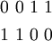 \begin{matrix} 0~0~1~1 \\[4pt] 1~1~0~0 \end{matrix}
