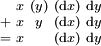 \begin{smallmatrix}   &  x  & (y) & (\operatorname{d}x) & \operatorname{d}y \\ + &  x  &  y  & (\operatorname{d}x) & \operatorname{d}y \\ = &  x  &     & (\operatorname{d}x) & \operatorname{d}y \\ \end{smallmatrix}
