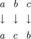 \begin{matrix} a & b & c \\[3pt] \downarrow & \downarrow & \downarrow \\[6pt] a & c & b \end{matrix}