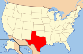 Map of the United States with Texas highlighted